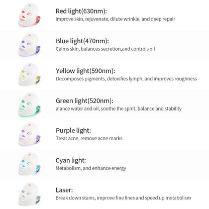 7 Colors LED Photon Facial Mask Skin Rejuvenation Anti Acne Facial Beauty Mask Red Light Skin Care Repair Skin Wireless Use