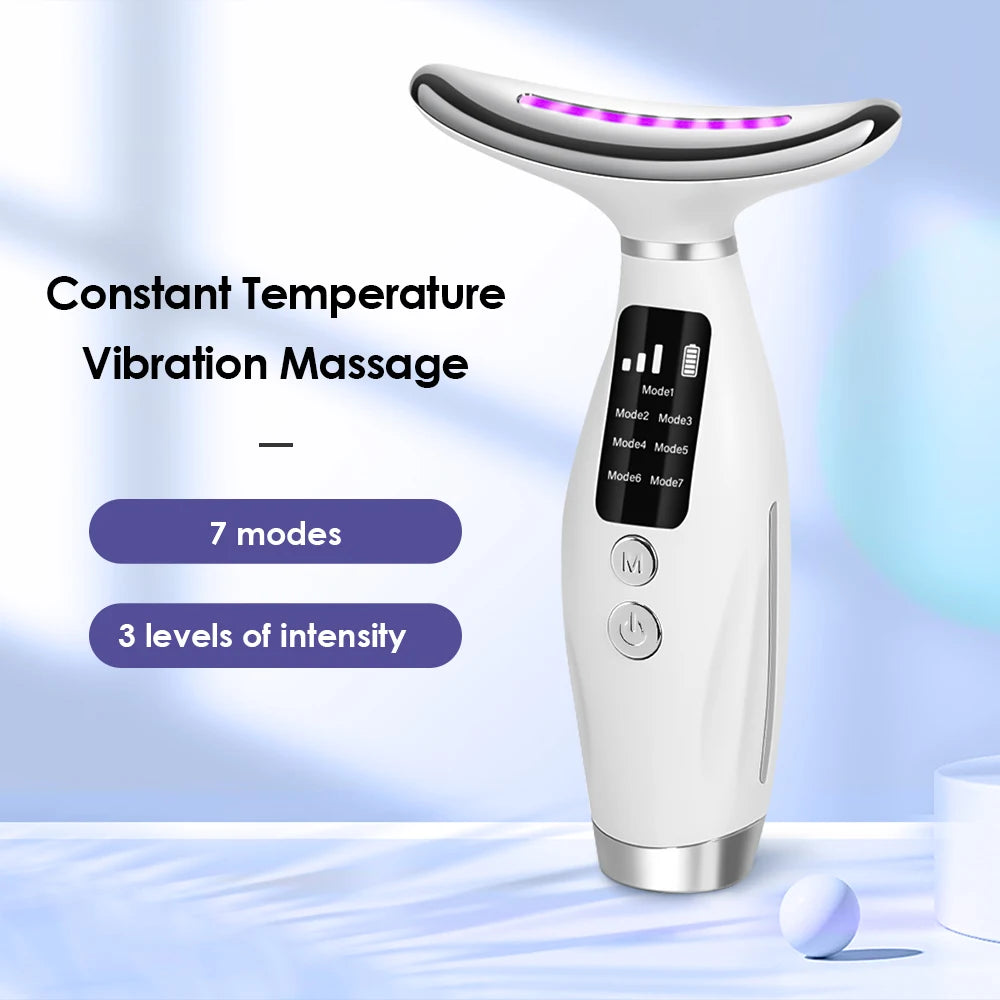 7 Colors LED Lights Face Neck Beauty Device Vibration Massage Improve Neck Lines Home Use Face Lifting Machine 7 Modes 3 Levels