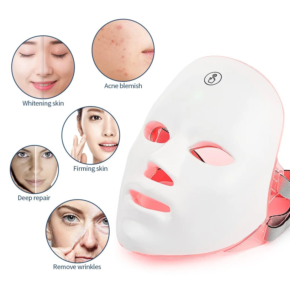 7 Colors LED Photon Facial Mask Skin Rejuvenation Anti Acne Facial Beauty Mask Red Light Skin Care Repair Skin Wireless Use