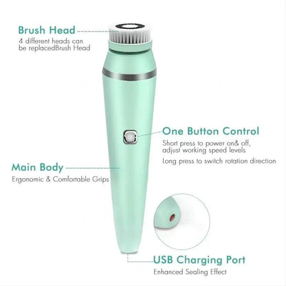 4 in 1 Electric Facial Cleansing Brush Sonic Waterproof Rotate Rechargeable Face Cleaning Device Pore Cleaner Skin Care Tool