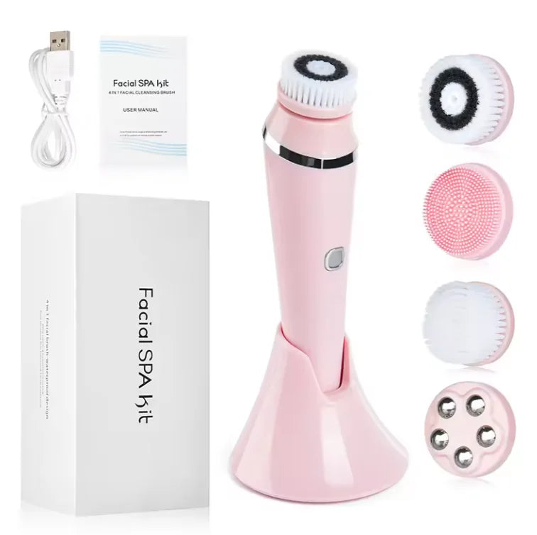 4 in 1 Electric Facial Cleansing Brush Sonic Waterproof Rotate Rechargeable Face Cleaning Device Pore Cleaner Skin Care Tool