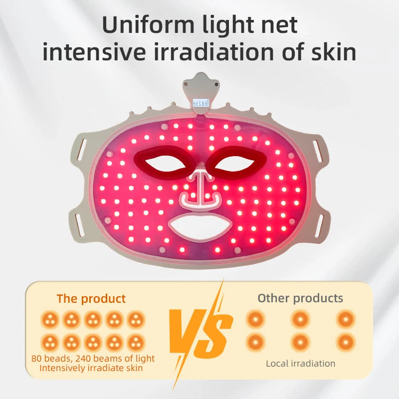 Led Facial Mask Light Therapy 7 Colors Silicone Mask Full Face 240 Lamp Beads Wirelessly Red Light Therapy Photon Mask