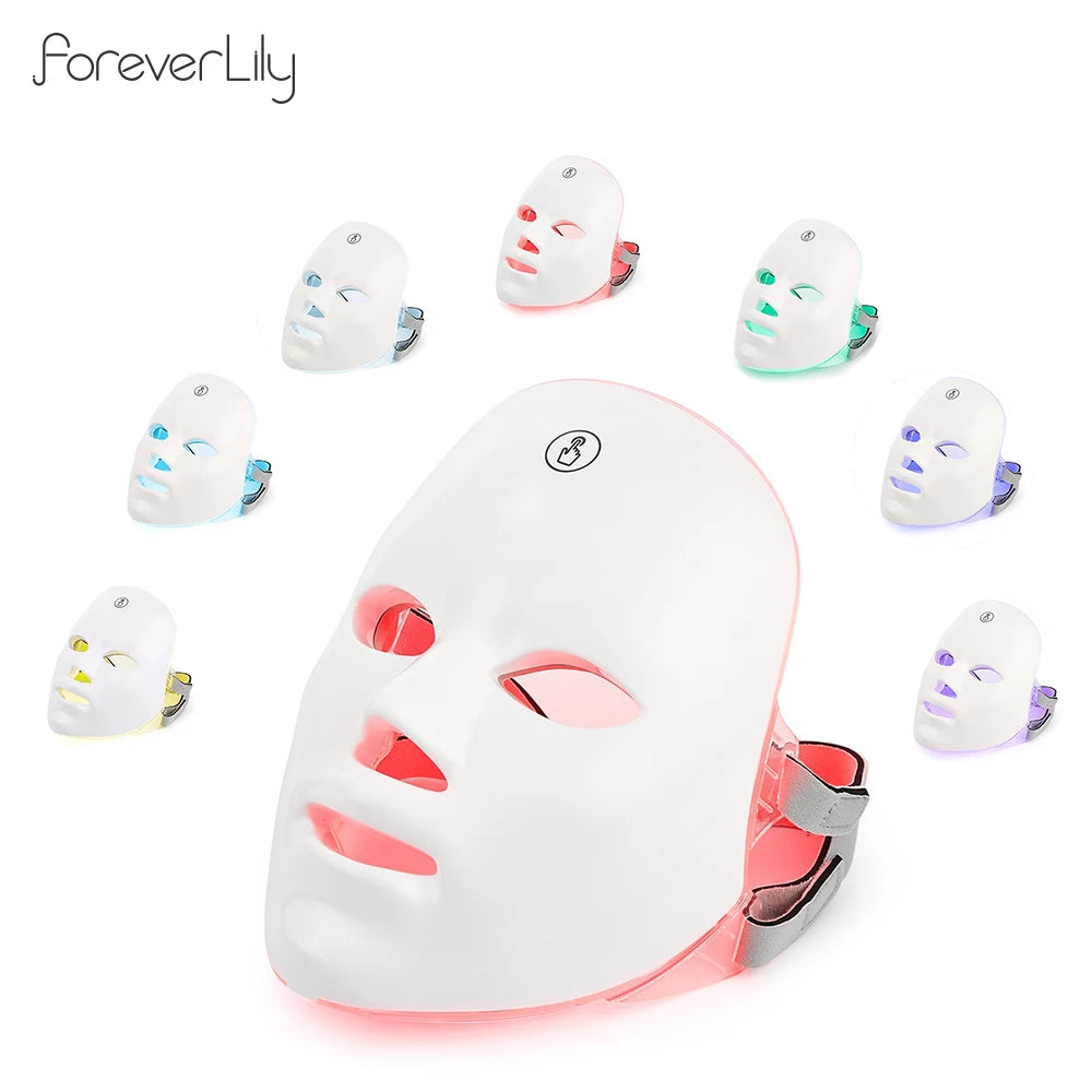 7 Colors LED Photon Facial Mask Skin Rejuvenation Anti Acne Facial Beauty Mask Red Light Skin Care Repair Skin Wireless Use