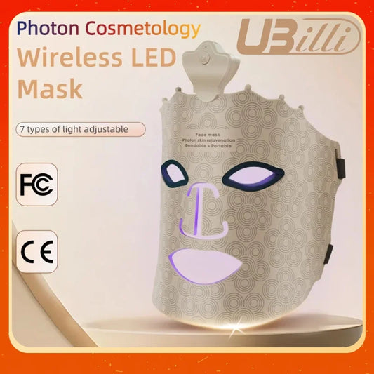 Led Facial Mask Light Therapy 7 Colors Silicone Mask Full Face 240 Lamp Beads Wirelessly Red Light Therapy Photon Mask