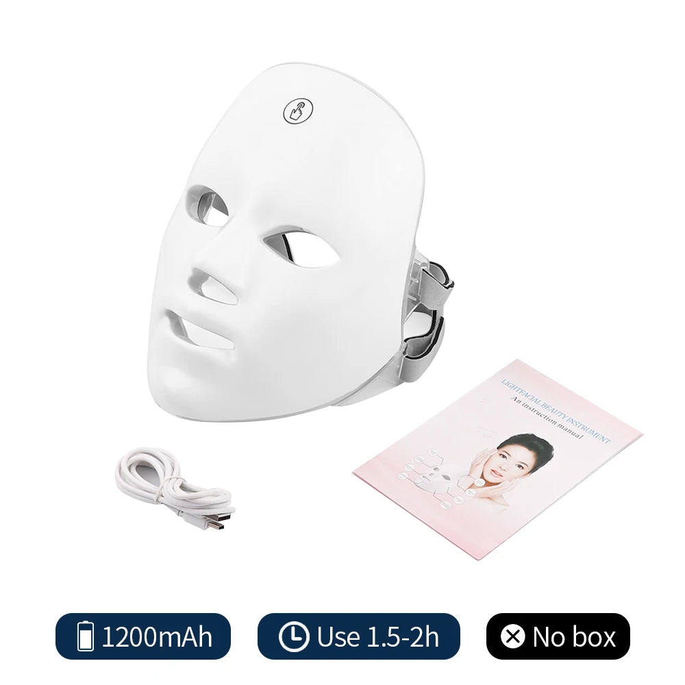 7 Colors LED Photon Facial Mask Skin Rejuvenation Anti Acne Facial Beauty Mask Red Light Skin Care Repair Skin Wireless Use