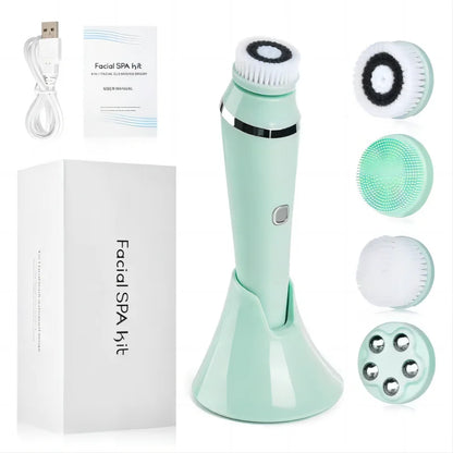 4 in 1 Electric Facial Cleansing Brush Sonic Waterproof Rotate Rechargeable Face Cleaning Device Pore Cleaner Skin Care Tool