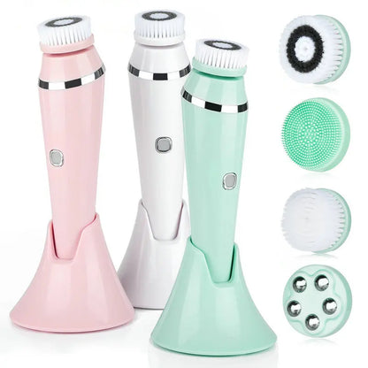 4 in 1 Electric Facial Cleansing Brush Sonic Waterproof Rotate Rechargeable Face Cleaning Device Pore Cleaner Skin Care Tool