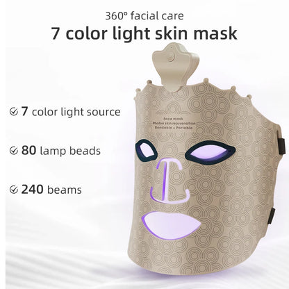 Led Facial Mask Light Therapy 7 Colors Silicone Mask Full Face 240 Lamp Beads Wirelessly Red Light Therapy Photon Mask